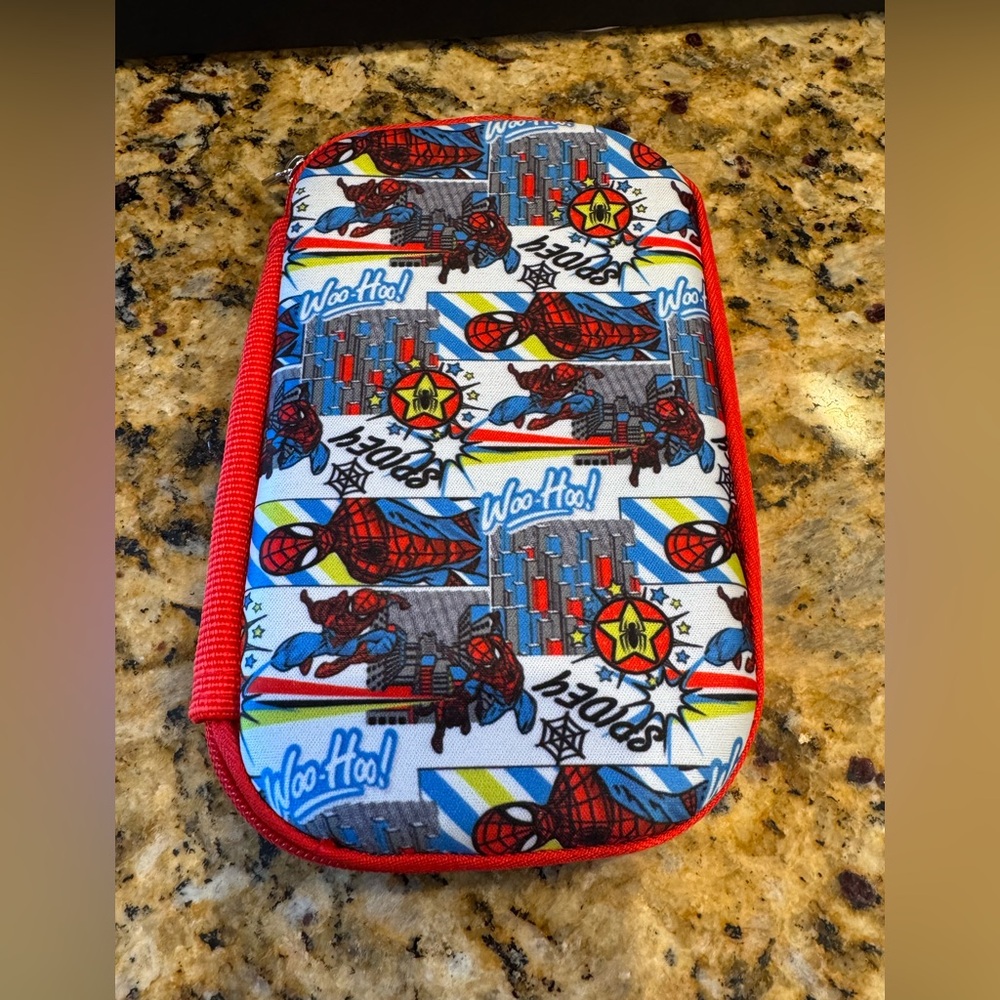 Spider-Man Colorful Comic Book Style Pouch . 3 sides zip up . Approx 7x5 inches.